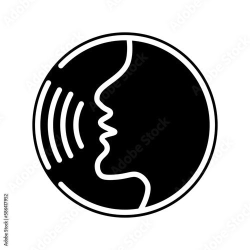 Voice recognition concept. Voice control black line icon.Speaking icon vector. Talk person sign or symbol , man with open mouth and sound wave , Voice command, Voice recognition, speech icon.