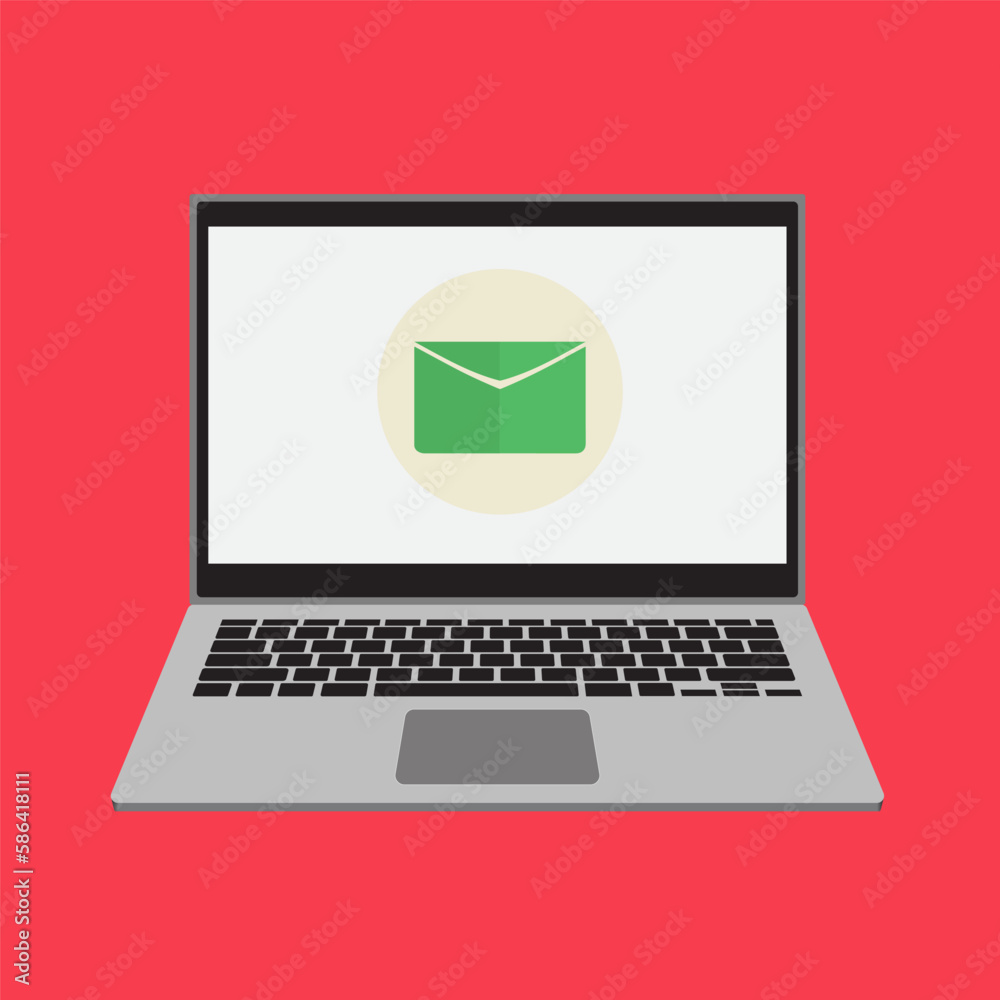 Email message on screen in laptop. Laptop with envelope on screen. Message reminder concept. Newsletter on computer. Email receiving symbol, service, notification, email, new message. Email message on screen in laptop. Laptop with envelope on screen. Message reminder concept. Newsletter on computer. Email receiving symbol, service, notification, email, new message.