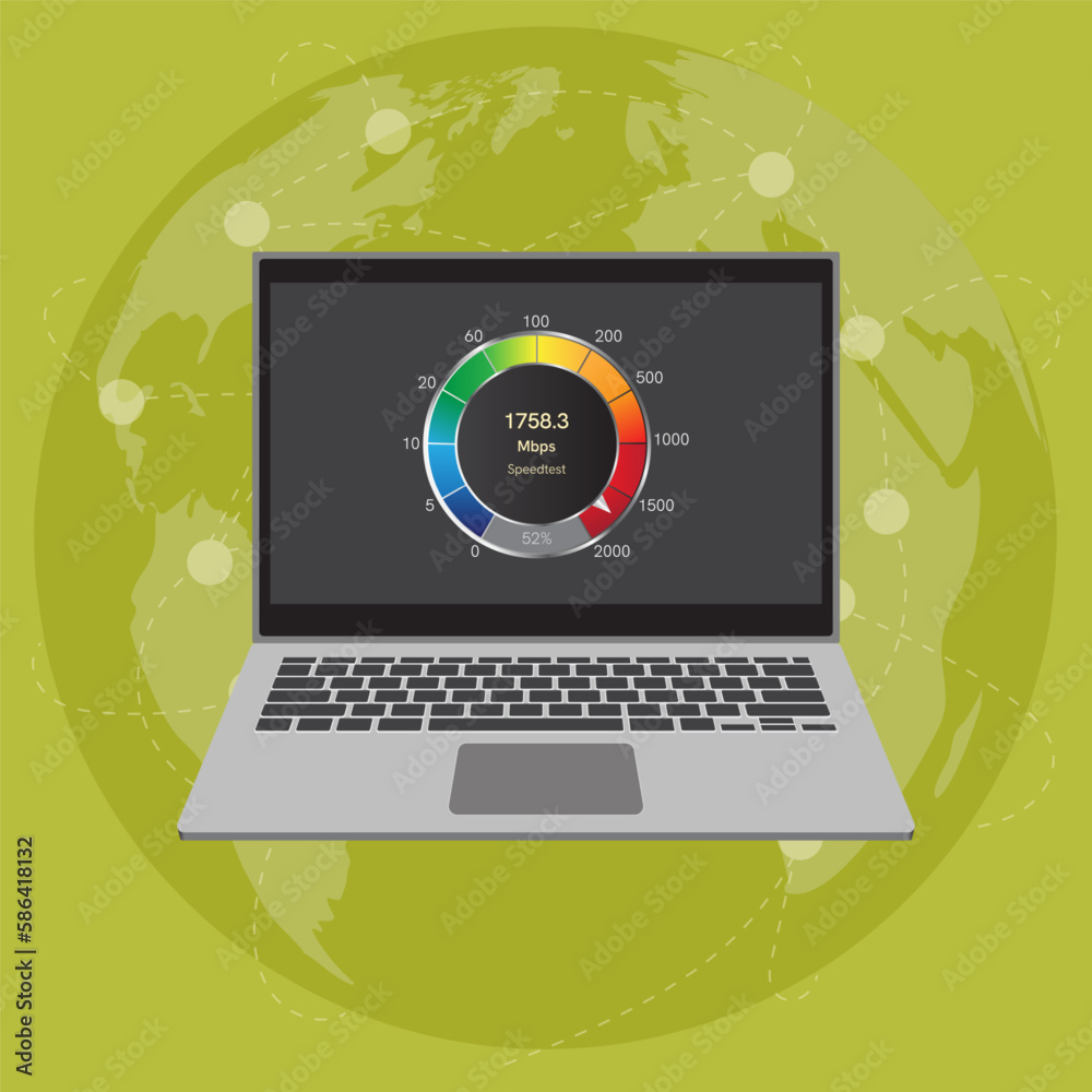 Laptop icon with internet connection speed test on the screen internet