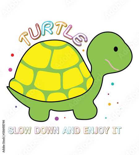 Cute turtles with movements slowly and enjoy it. Print Poster T-shirt. Colorful flat design vector illustrations.