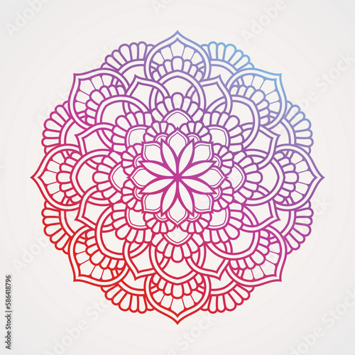 ornamental mandala with flower shape and gradation colors blue and red. suitable for henna, tattoos, photos, coloring books. islam, hindu,Buddha, india, pakistan, chinese, arab