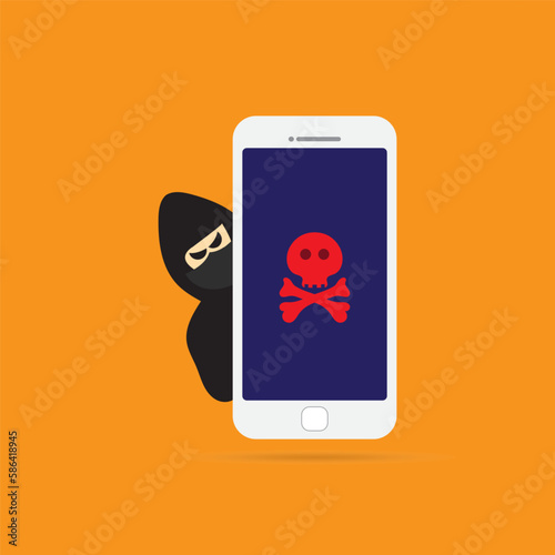 Virus notification on smartphone screen. Alert message, spam attack or phone malware notifications. Smartphones viruses or fraud message, insecure scam alerts email. Internet error vector concept.