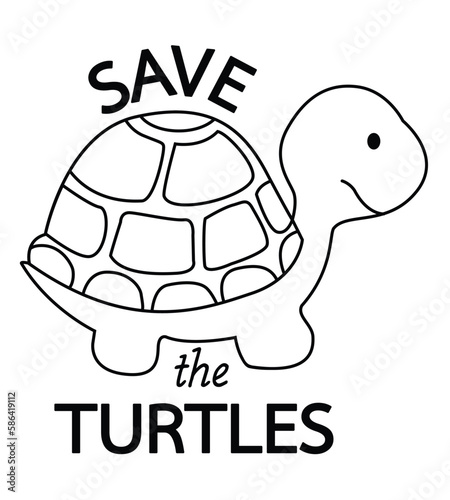 Save the turtles. Black and white ecology movement. vector illustration flat design.