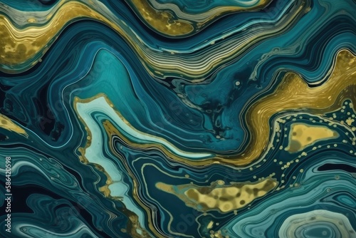 an abstract background with a mix of blue, gold and white marble textures. Generative AI