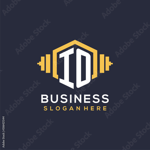 Initial IO logo design for fitness center with creative dumbbell geometric style