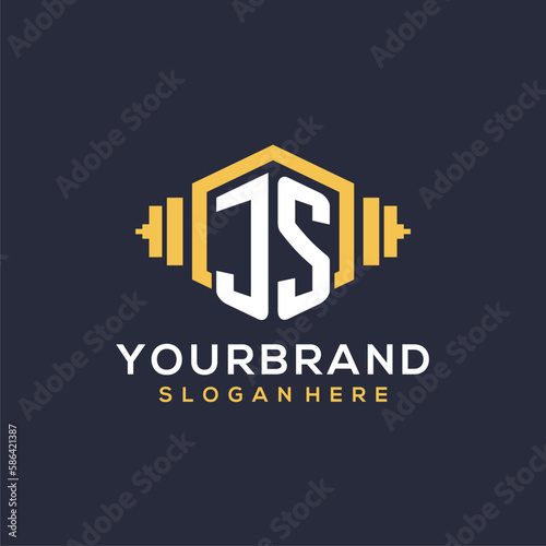 Initial JS logo design for fitness center with creative dumbbell geometric style