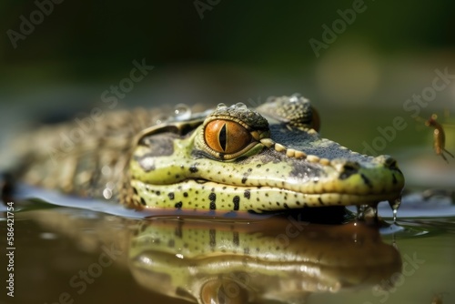 menacing crocodiles face emerging from the water. Generative AI