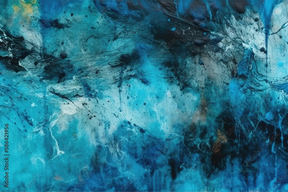 an abstract painting with dominant blue and black colors. Generative AI