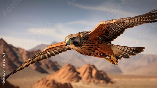 Illustration of an osprey flying in the sky. Generative AI.