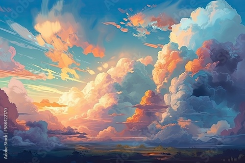 beautiful sunset with clouds in the sky. Generative AI