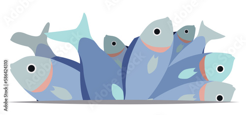 Group of fish in flat design on dividing line, Vector illustration