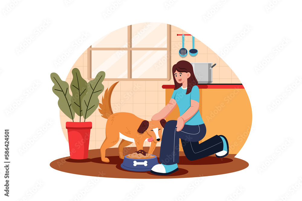 Young Woman Feeding Her Dog