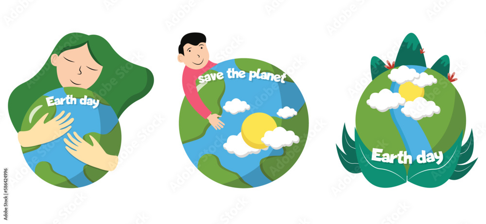 Flat Bundle Earth Day Design Illustration