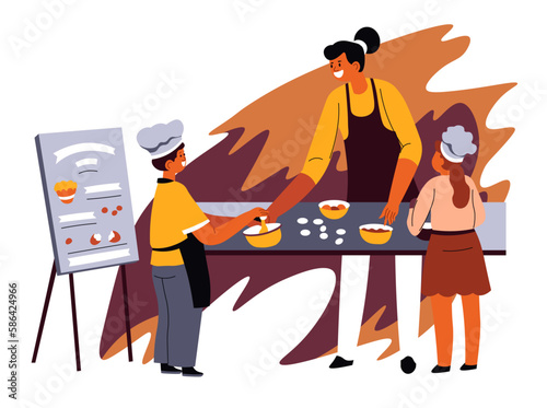Kids in school teaching to cook and bake vector