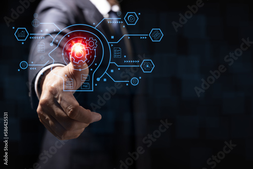AI technology in everyday life.Technology and people concept man use AI to help work, AI Learning and Artificial Intelligence Concept. Business, modern technology, internet and networking concept.