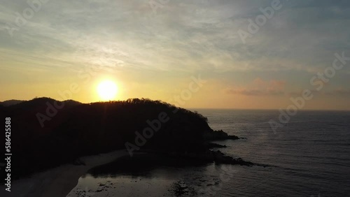 drone footage panoramic view of huatulco oaxaca mexico summer travel destination tropical beach sea sunset panoramic view sunrise