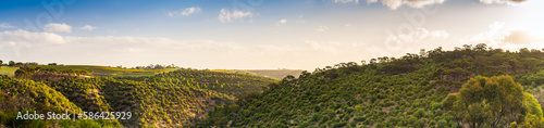 Onkaparinga River National Park canyon panoramic view from the lookout at sunset