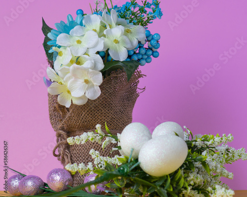 Easter flower arrangement with negative space