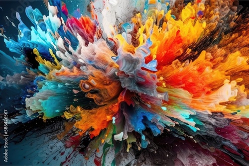vibrant paint explosion on a dark background. Generative AI