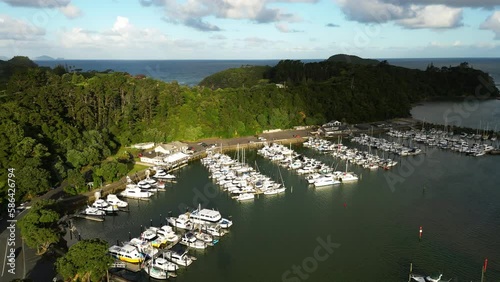Aerial shot of Tutukaka Marina full of boats | Whangarei, New Zealand's North Island photo