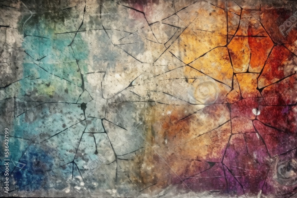 textured and layered abstract painting with cracked surface. Generative AI