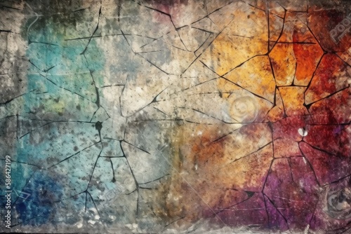 textured and layered abstract painting with cracked surface. Generative AI