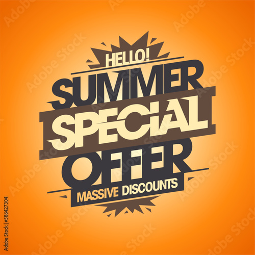 Summer special offer, massive discounts, summer sale web banner