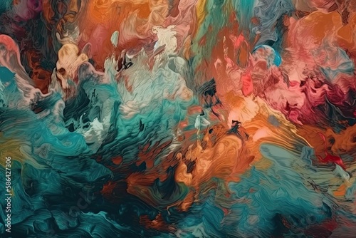 vibrant abstract painting with dynamic shapes and colors. Generative AI