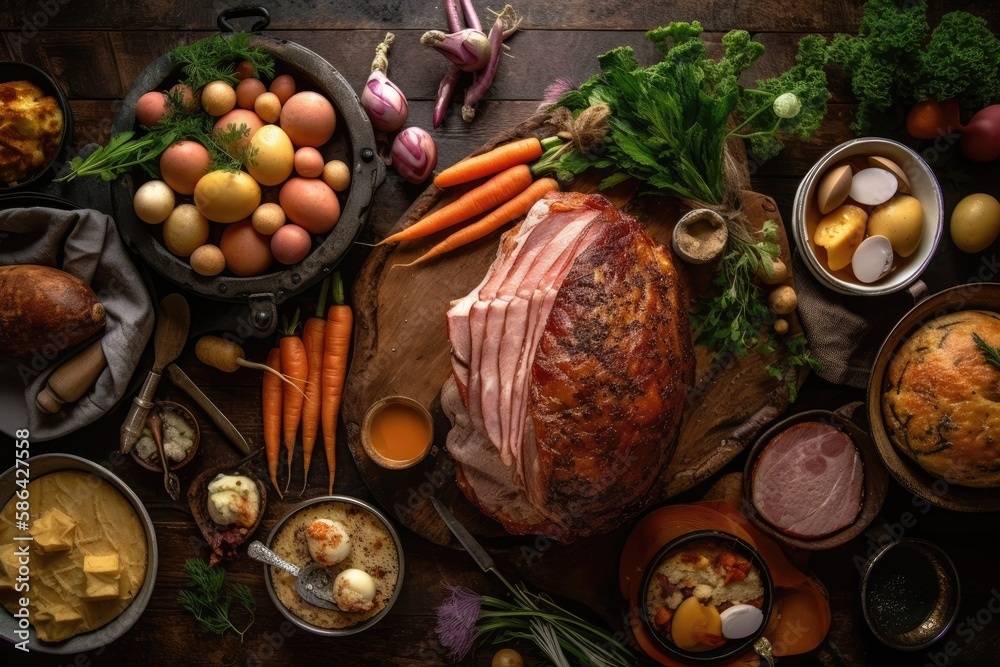 banquet table with a variety of delicious dishes from around the world. Generative AI banquet table with a variety of delicious dishes from around the world. Generative AI