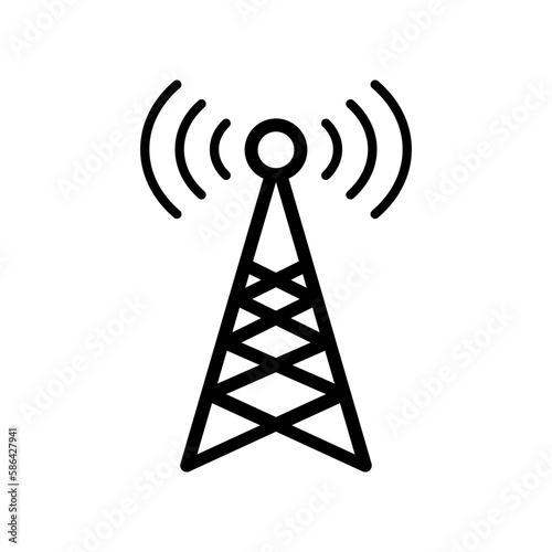 Radio communication tower and radio waves. Base station icon. Vector.