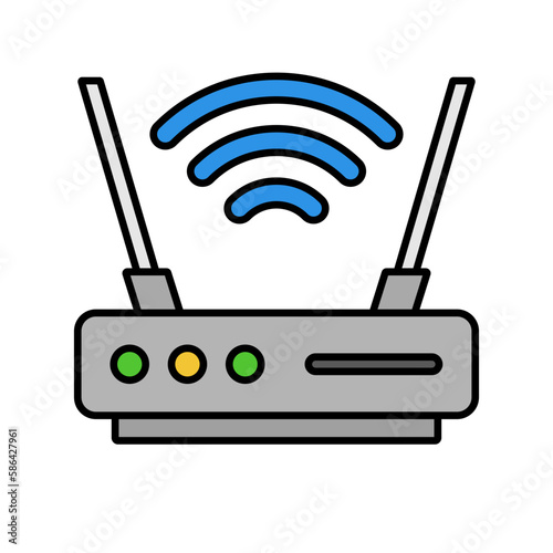 Flat design network router icon. Internet access relay device. Vector.