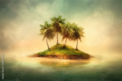 tropical island with palm trees. Generative AI