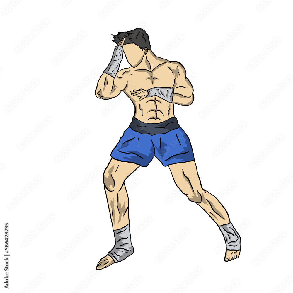 illlustration silhouette of muay thai fighter illlustration silhouette of muay thai fighter