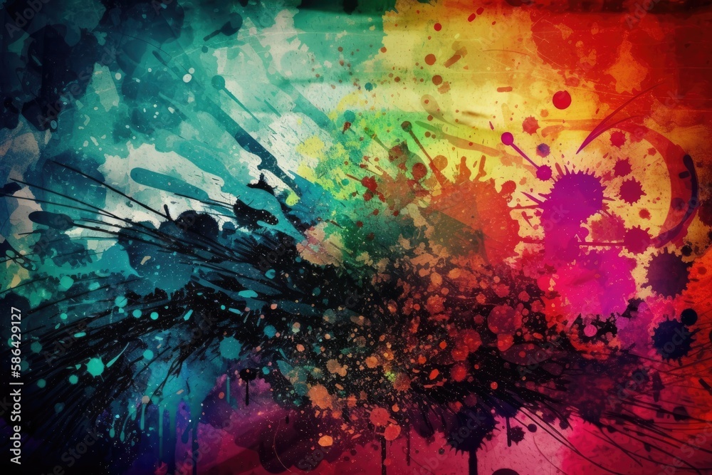 vibrant and chaotic paint splatter background. Generative AI