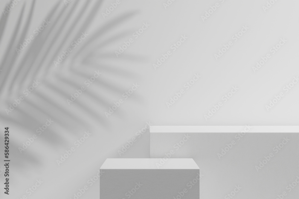 Abstract white 3D room with realistic white rectangle podium with empty ...