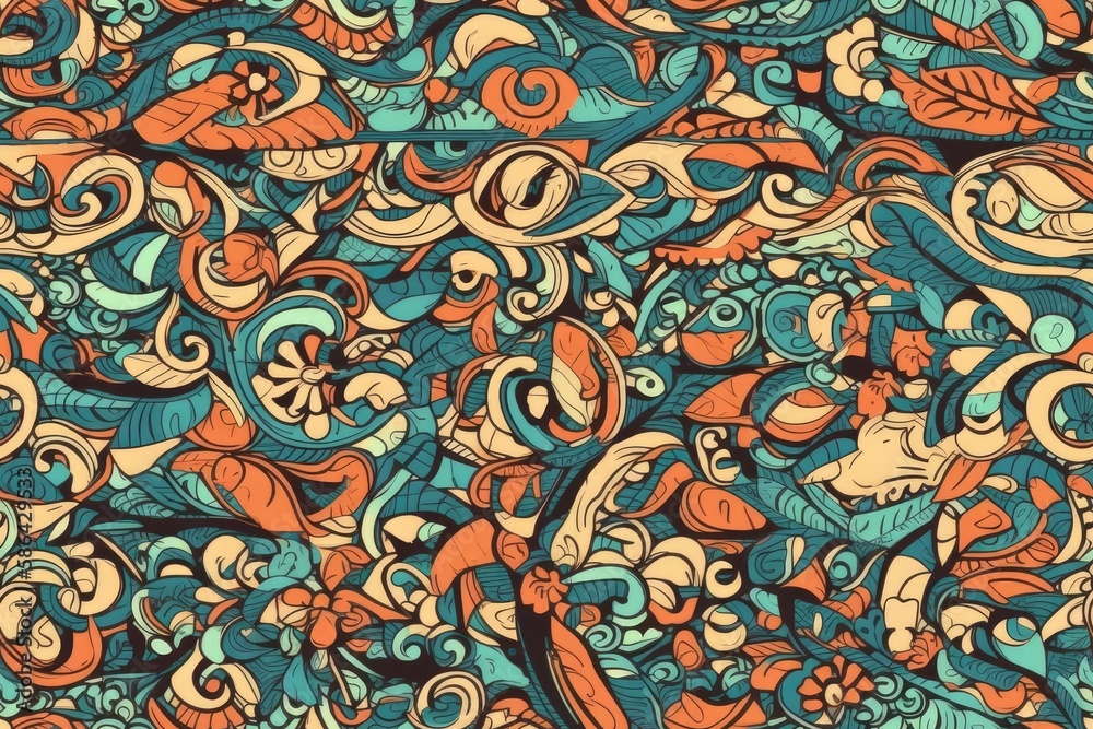 vibrant and eclectic pattern with various elements. Generative AI