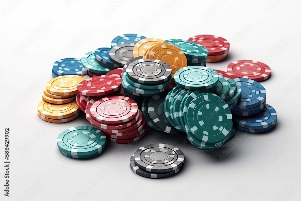 stack of colorful poker chips on a wooden table. Generative AI stack of colorful poker chips on a wooden table. Generative AI