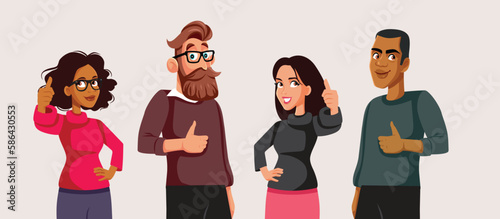 Group of People Holding Thumbs up Feeling Optimistic Vector Cartoon. Millennials feeling positive and optimistic in adult age 
