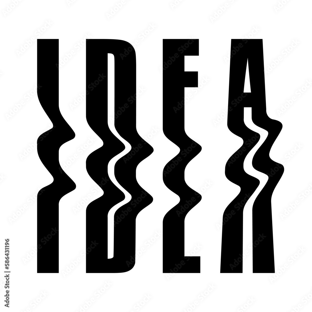 Trendy lettering with curved and elongated letters. Quote IDEA.  Image for the decor of clothes and interior items. Print, poster, postcard. Vector letters isolated on white background.