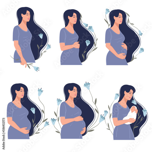 Female character awaiting for kid, expectant mom