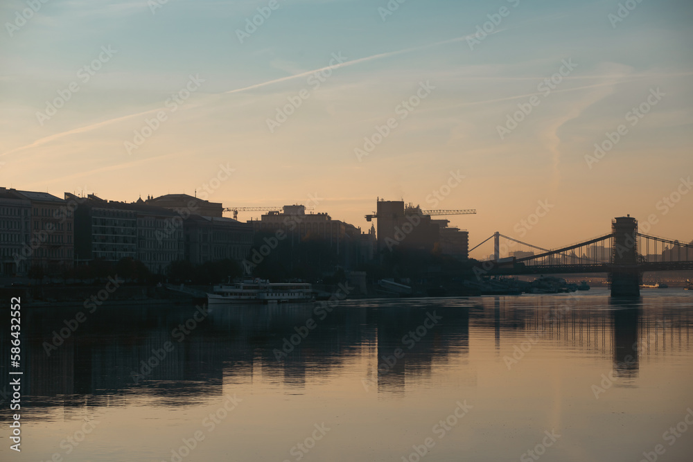 Budapest beautiful panoramic view at sunset - Margaret bridge