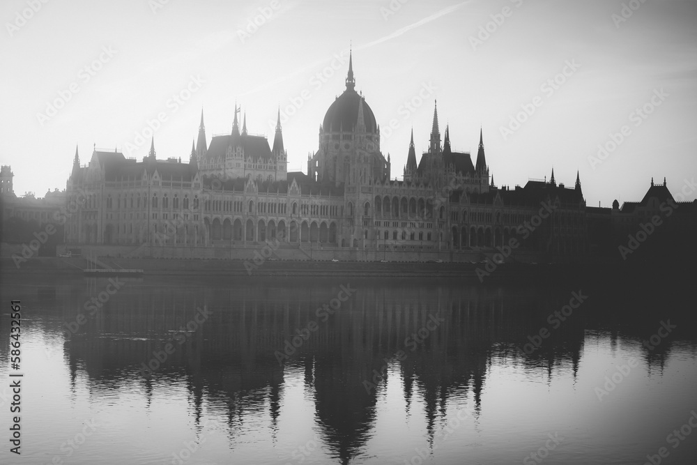 Budapest beautiful panoramic view-black and white photo