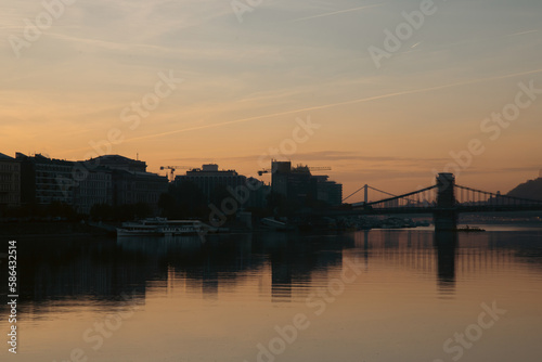 Chain Bridge in magic sunrise  Budapest  Hungary.