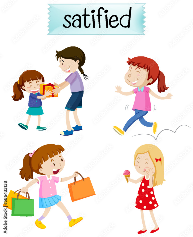 English vocabulary adjective word with cartoon characters