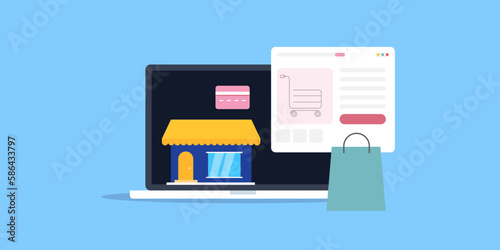 Small business online product selling ecommerce store concept. Vector banner.