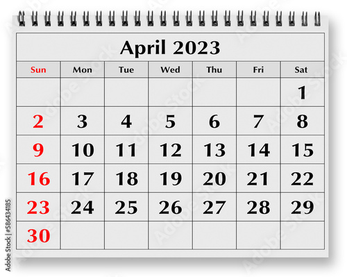 Page of the annual monthly calendar - April 2023