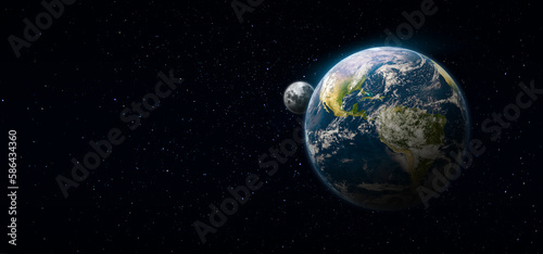 Earth in the space. Blue planet for wallpaper. Green planet or Globe on galaxy. Elements of this image furnished by NASA © chathuporn