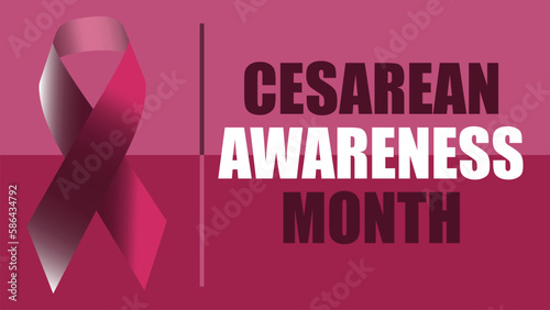 Cesarean awareness month vector banner design in pink magenta color with typography and ribbon. Cesarean awareness month April poster background