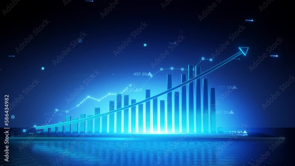On the stock market, 3d bar graph chart with up arrow, 4k resolution
