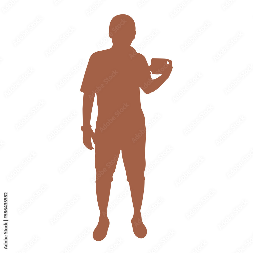 Fototapeta premium brown male photographer taking pictures standing taking pictures. transparent background. Designed for web and software interfaces.